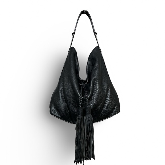 Rebecca Minkoff Isobel Black Pebble Leather Hobo Handbag w/ Tassels - Picture 3 of 11